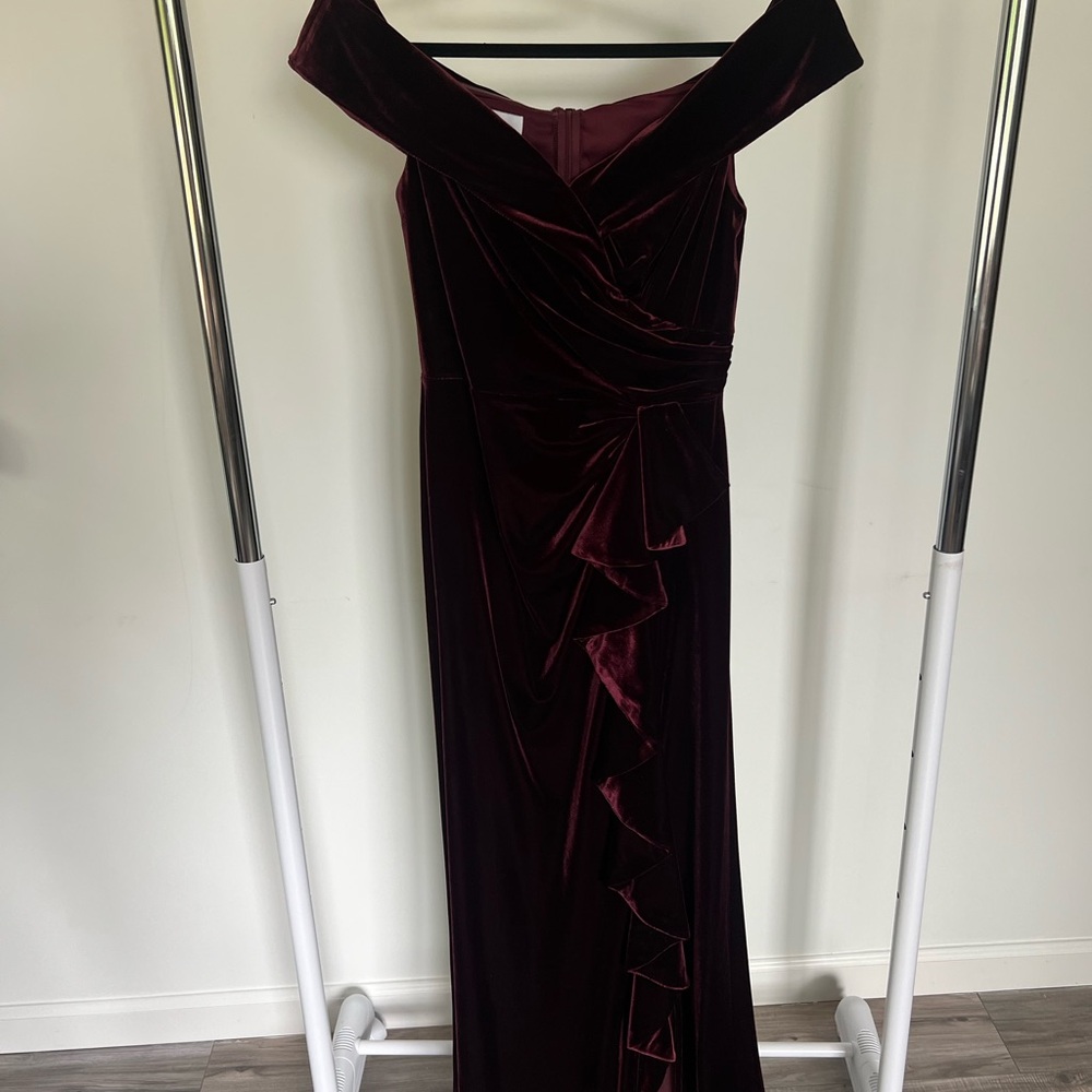 Oleg Cassini Strapless Velvet Gown in Deep Burgundy
